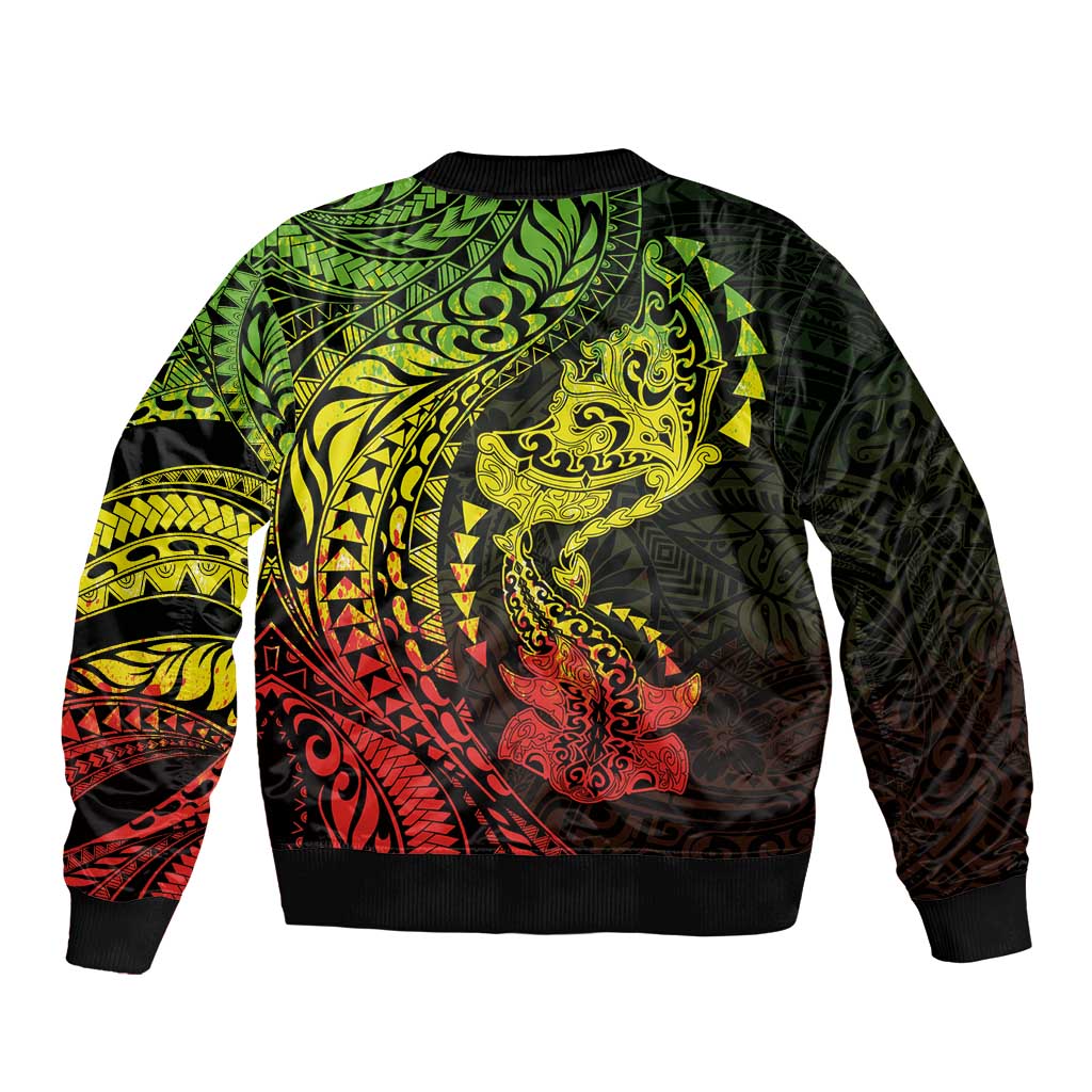 Hawaiian Manta Ray and Hammerhead Shark Tribal Tattoo Sleeve Zip Bomber Jacket with Polynesian Tribal Pattern Reggae Style LT03 - Polynesian Pride