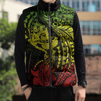 Hawaiian Manta Ray and Hammerhead Shark Tribal Tattoo Sleeveless Puffer Jacket with Polynesian Tribal Pattern Reggae Style