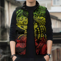 Hawaiian Manta Ray and Hammerhead Shark Tribal Tattoo Sleeveless Puffer Jacket with Polynesian Tribal Pattern Reggae Style
