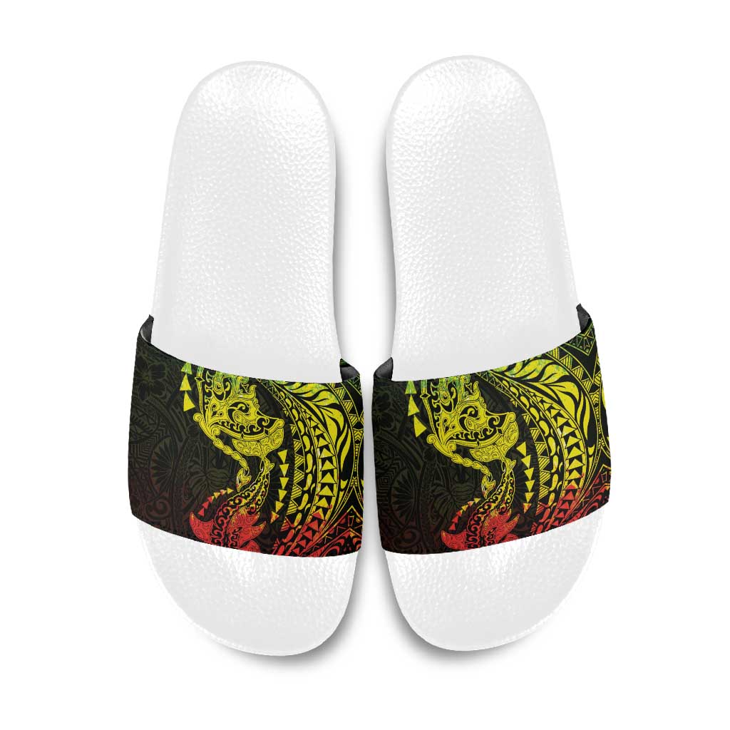 Hawaiian Manta Ray and Hammerhead Shark Tribal Tattoo Slide Sandals with Polynesian Tribal Pattern Reggae Style LT03 Multicolor - Polynesian Pride