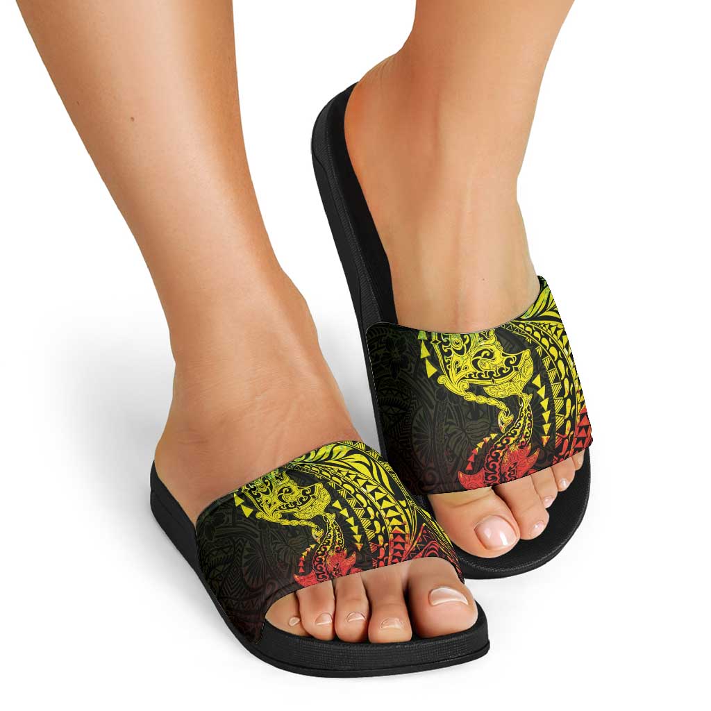 Hawaiian Manta Ray and Hammerhead Shark Tribal Tattoo Slide Sandals with Polynesian Tribal Pattern Reggae Style LT03 - Polynesian Pride