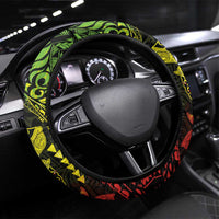 Hawaiian Manta Ray and Hammerhead Shark Tribal Tattoo Steering Wheel Cover with Polynesian Tribal Pattern Reggae Style LT03 Universal Fit Multicolor - Polynesian Pride