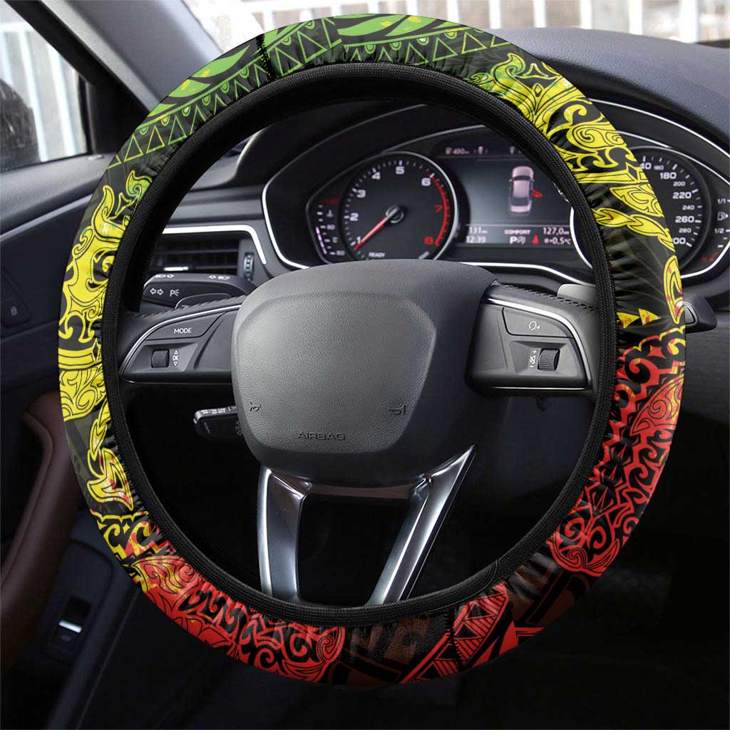 Hawaiian Manta Ray and Hammerhead Shark Tribal Tattoo Steering Wheel Cover with Polynesian Tribal Pattern Reggae Style LT03 - Polynesian Pride