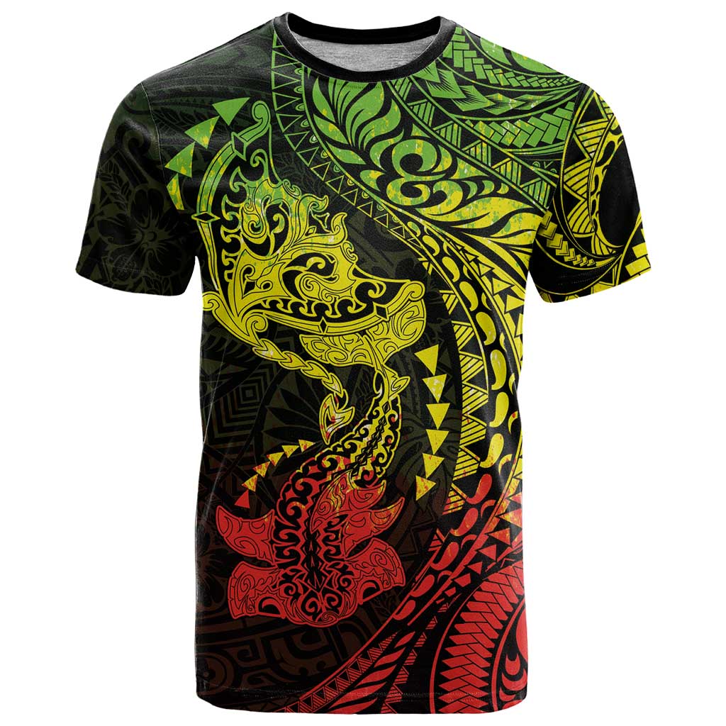Hawaiian Manta Ray and Hammerhead Shark Tribal Tattoo T Shirt with Polynesian Tribal Pattern Reggae Style LT03 Multicolor - Polynesian Pride