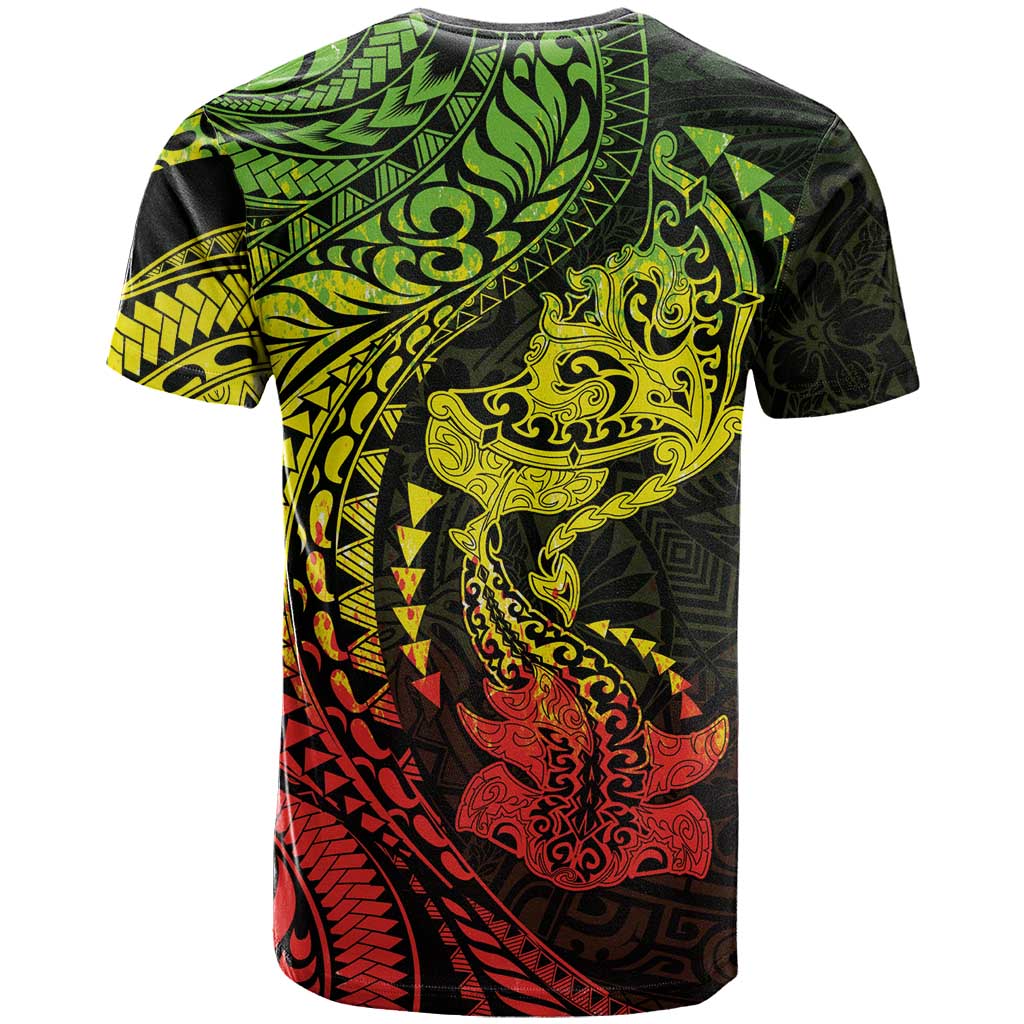 Hawaiian Manta Ray and Hammerhead Shark Tribal Tattoo T Shirt with Polynesian Tribal Pattern Reggae Style LT03 - Polynesian Pride
