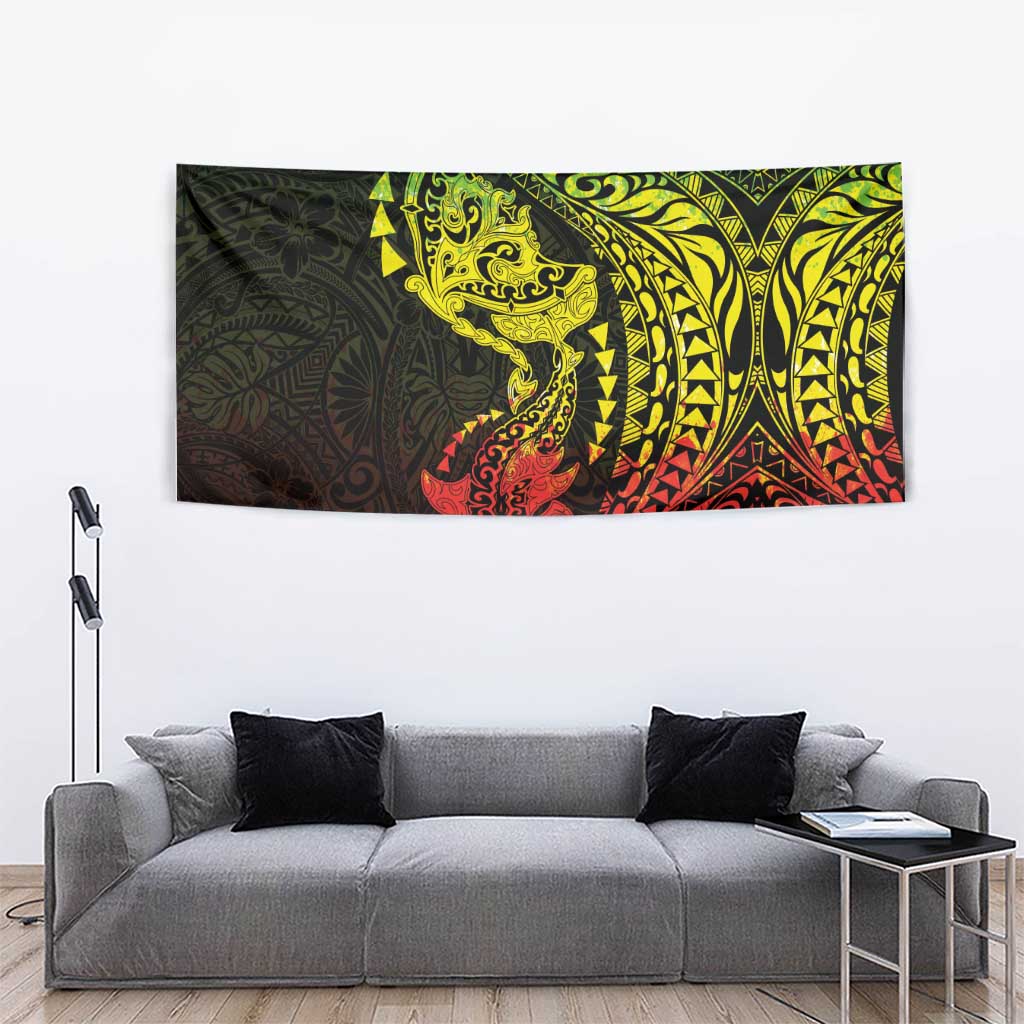 Hawaiian Manta Ray and Hammerhead Shark Tribal Tattoo Tapestry with Polynesian Tribal Pattern Reggae Style LT03 - Polynesian Pride