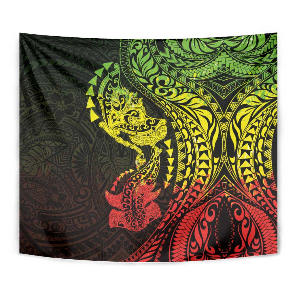 Hawaiian Manta Ray and Hammerhead Shark Tribal Tattoo Tapestry with Polynesian Tribal Pattern Reggae Style LT03 - Polynesian Pride
