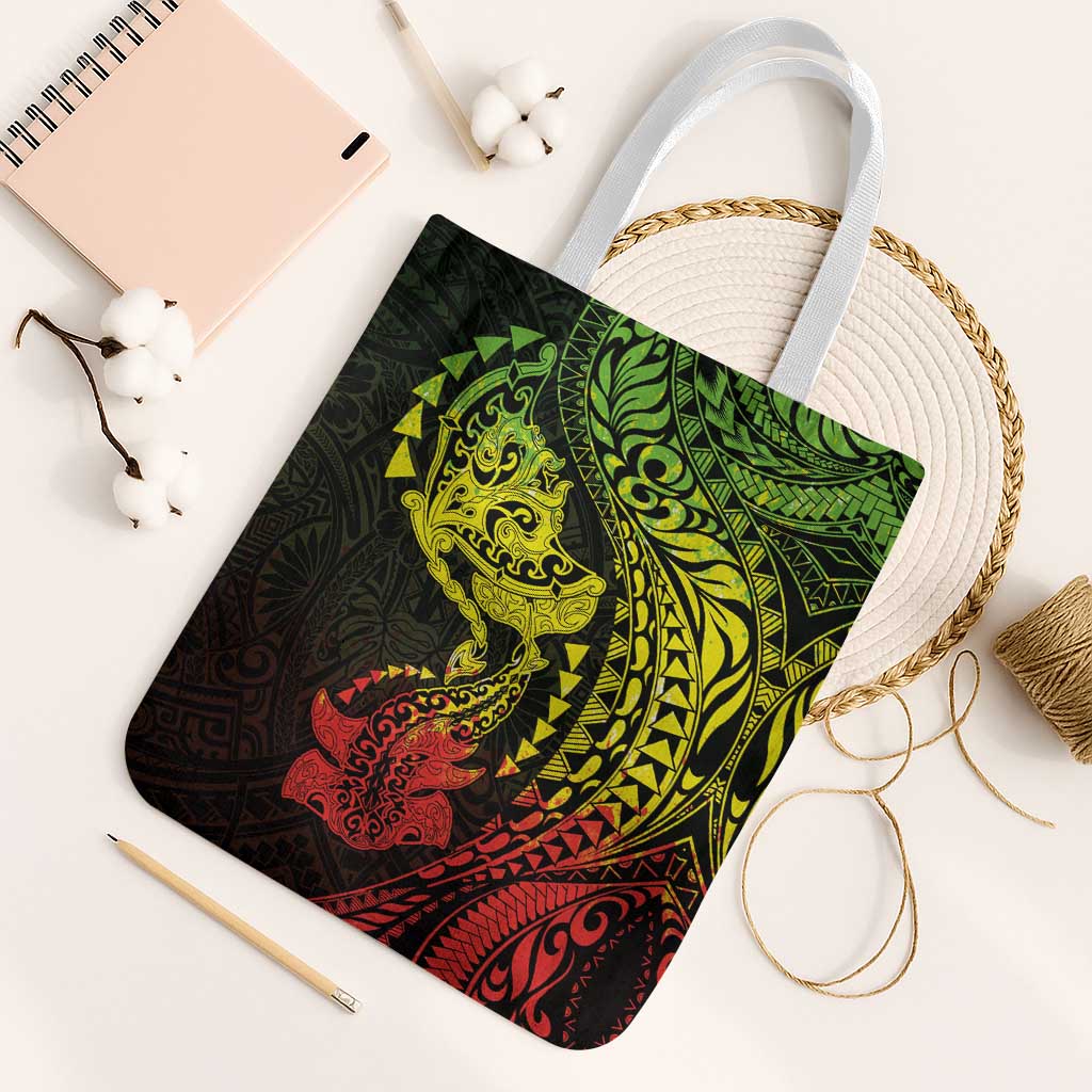 Hawaiian Manta Ray and Hammerhead Shark Tribal Tattoo Tote Bag with Polynesian Tribal Pattern Reggae Style LT03 White Strap One Size Multicolor - Polynesian Pride