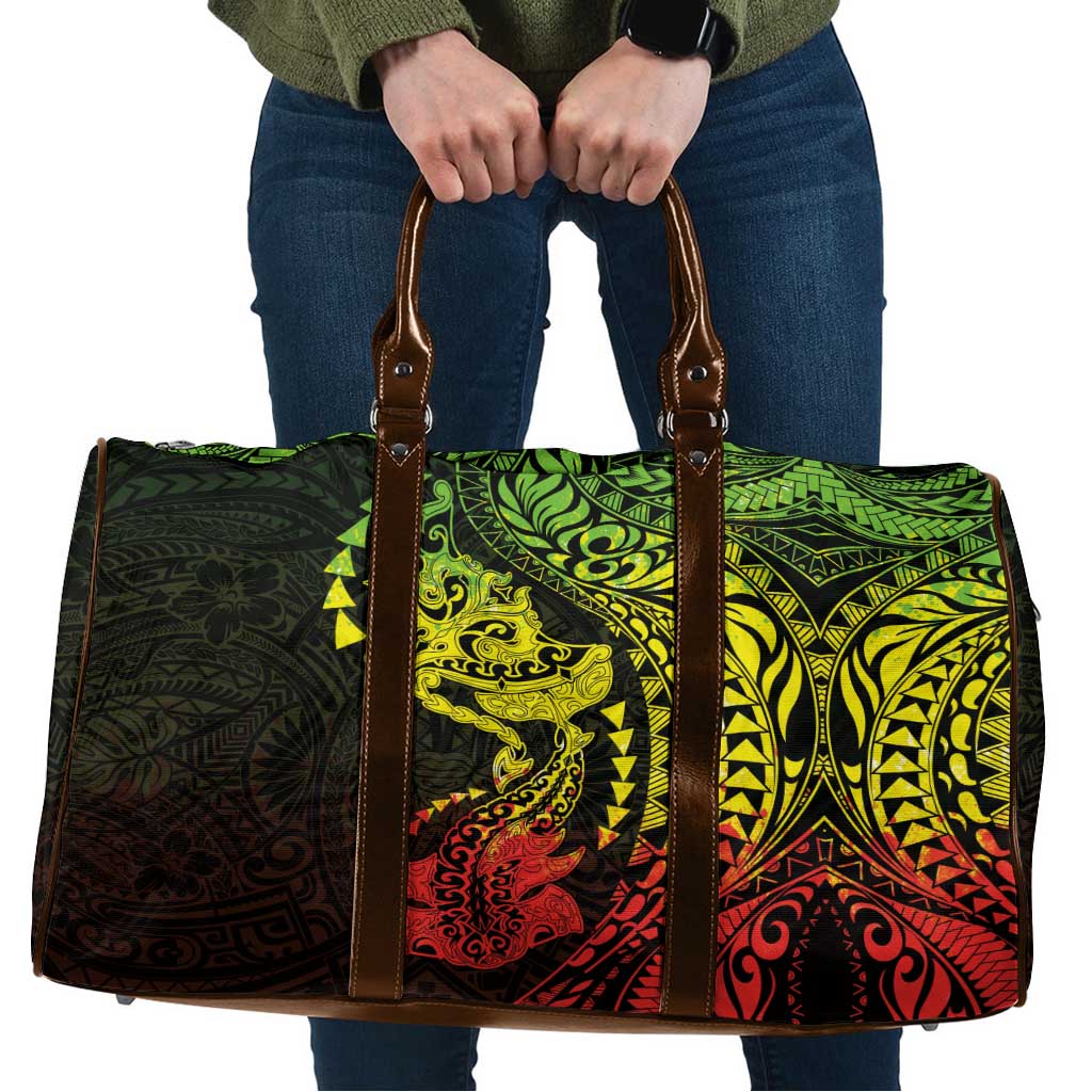 Hawaiian Manta Ray and Hammerhead Shark Tribal Tattoo Travel Bag with Polynesian Tribal Pattern Reggae Style