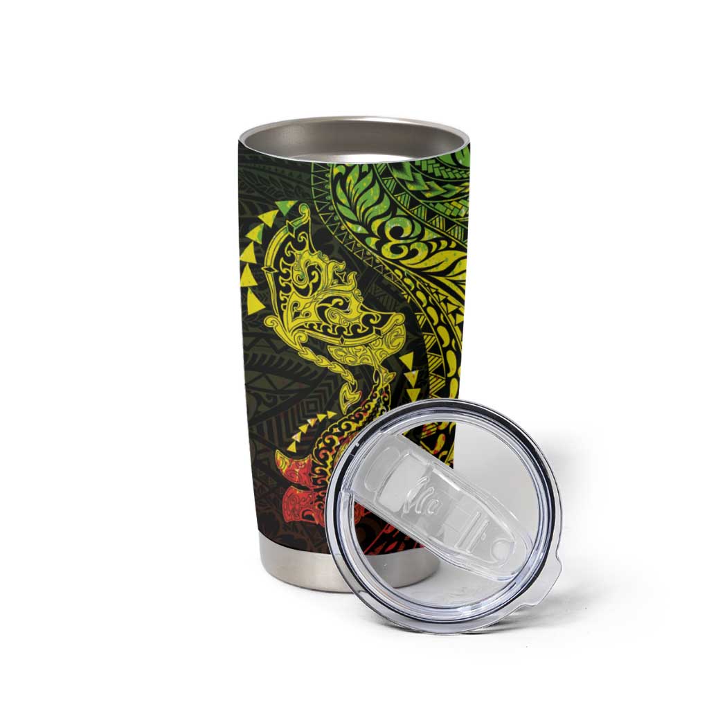 Hawaiian Manta Ray and Hammerhead Shark Tribal Tattoo Tumbler Cup with Polynesian Tribal Pattern Reggae Style LT03 - Polynesian Pride