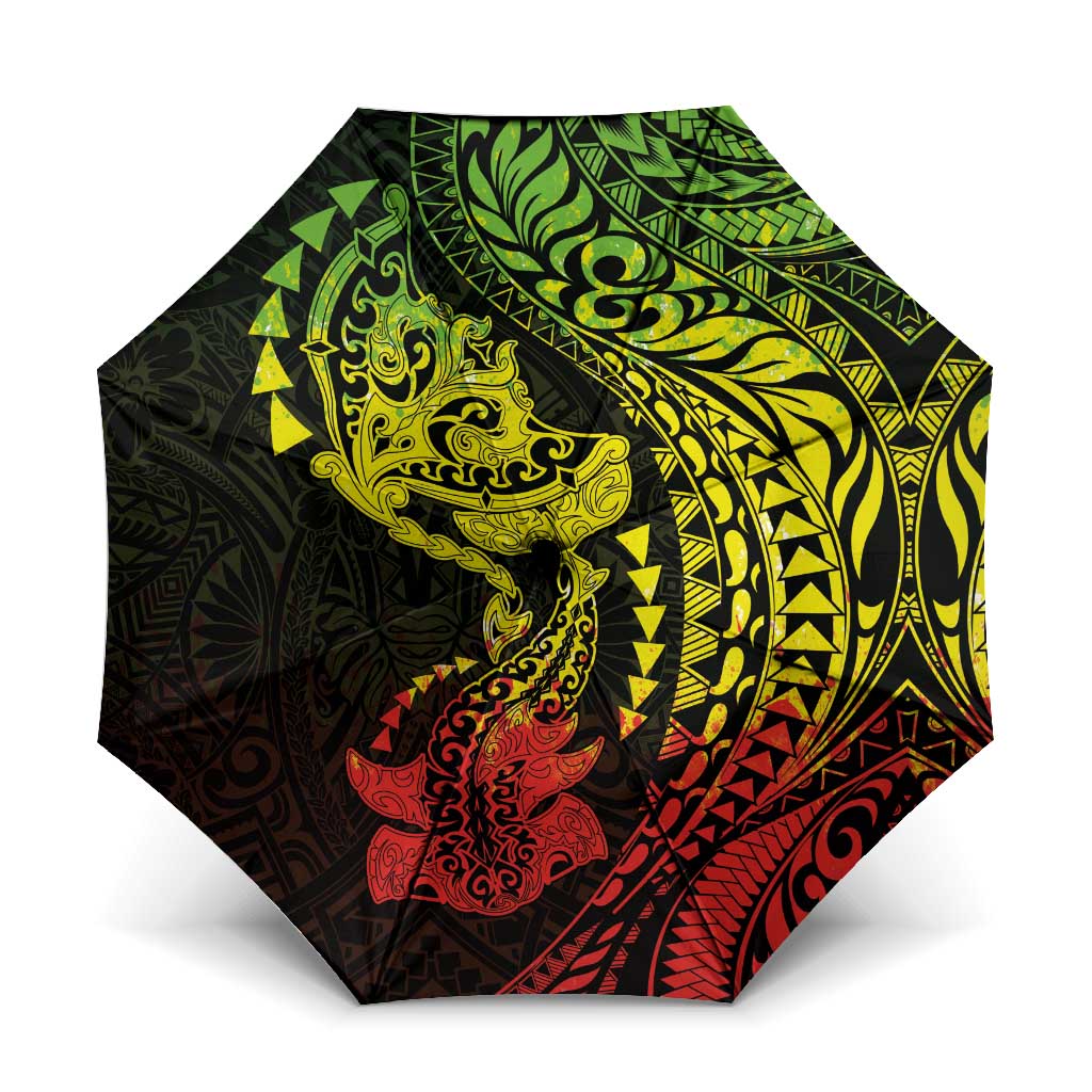 Hawaiian Manta Ray and Hammerhead Shark Tribal Tattoo Umbrella with Polynesian Tribal Pattern Reggae Style