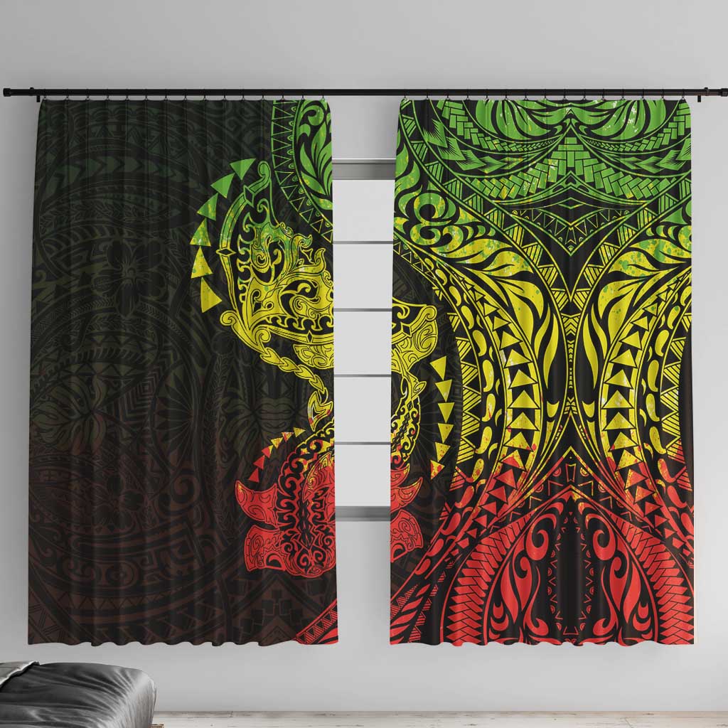 Hawaiian Manta Ray and Hammerhead Shark Tribal Tattoo Window Curtain with Polynesian Tribal Pattern Reggae Style LT03 With Hooks Multicolor - Polynesian Pride