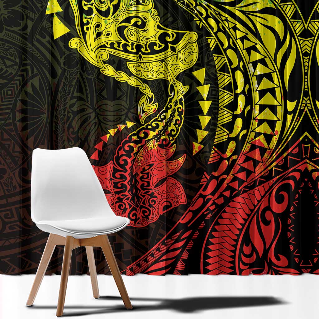 Hawaiian Manta Ray and Hammerhead Shark Tribal Tattoo Window Curtain with Polynesian Tribal Pattern Reggae Style LT03 - Polynesian Pride