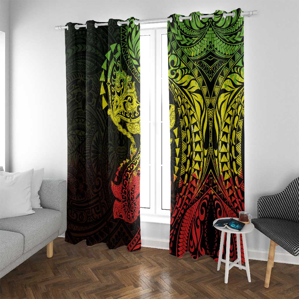 Hawaiian Manta Ray and Hammerhead Shark Tribal Tattoo Window Curtain with Polynesian Tribal Pattern Reggae Style LT03 With Grommets Multicolor - Polynesian Pride