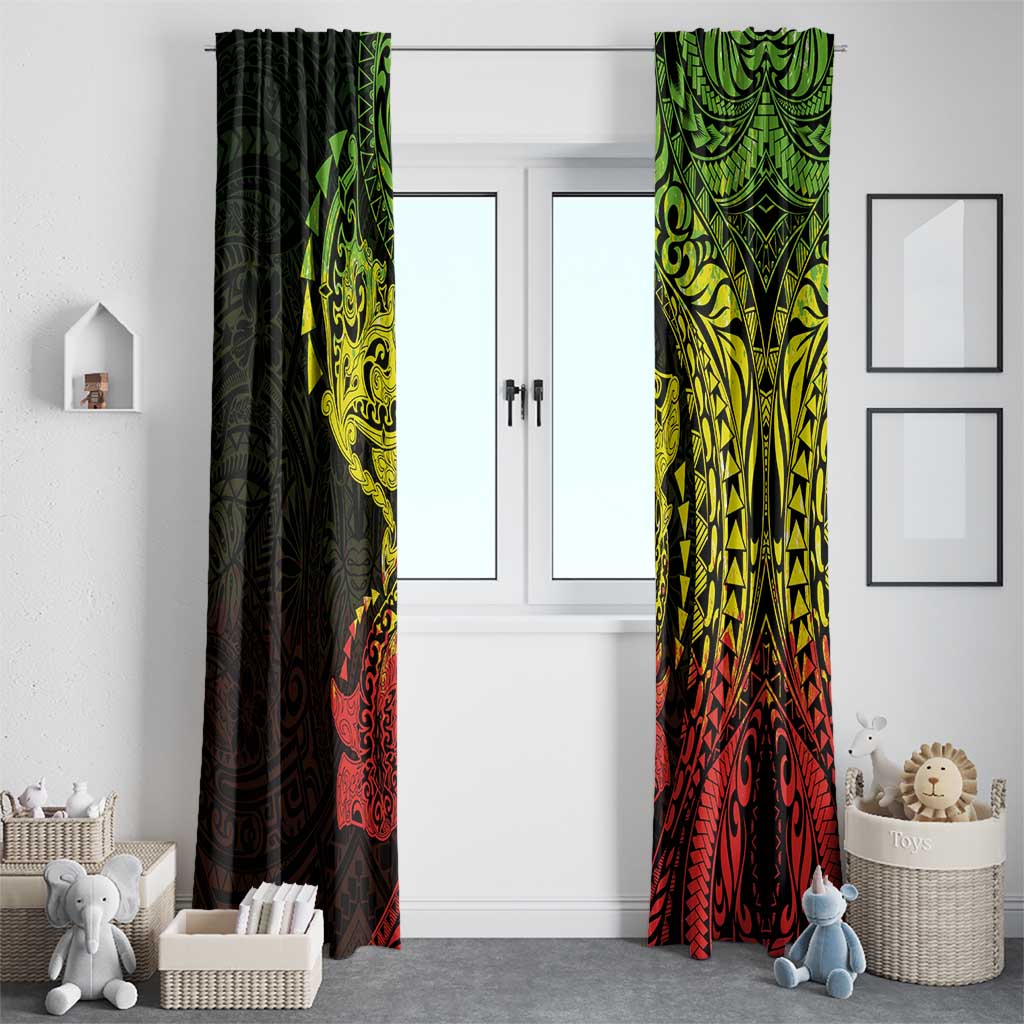 Hawaiian Manta Ray and Hammerhead Shark Tribal Tattoo Window Curtain with Polynesian Tribal Pattern Reggae Style LT03 - Polynesian Pride