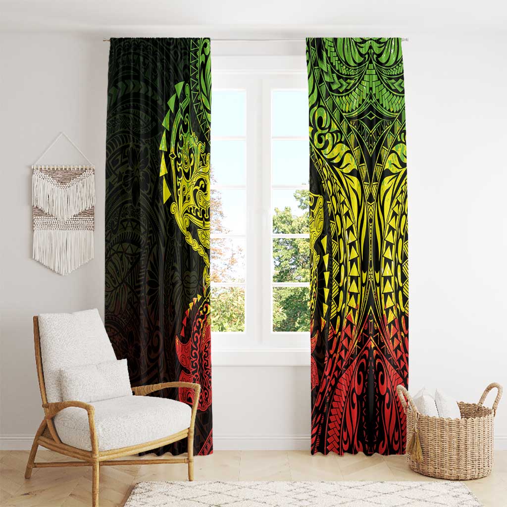 Hawaiian Manta Ray and Hammerhead Shark Tribal Tattoo Window Curtain with Polynesian Tribal Pattern Reggae Style LT03 - Polynesian Pride