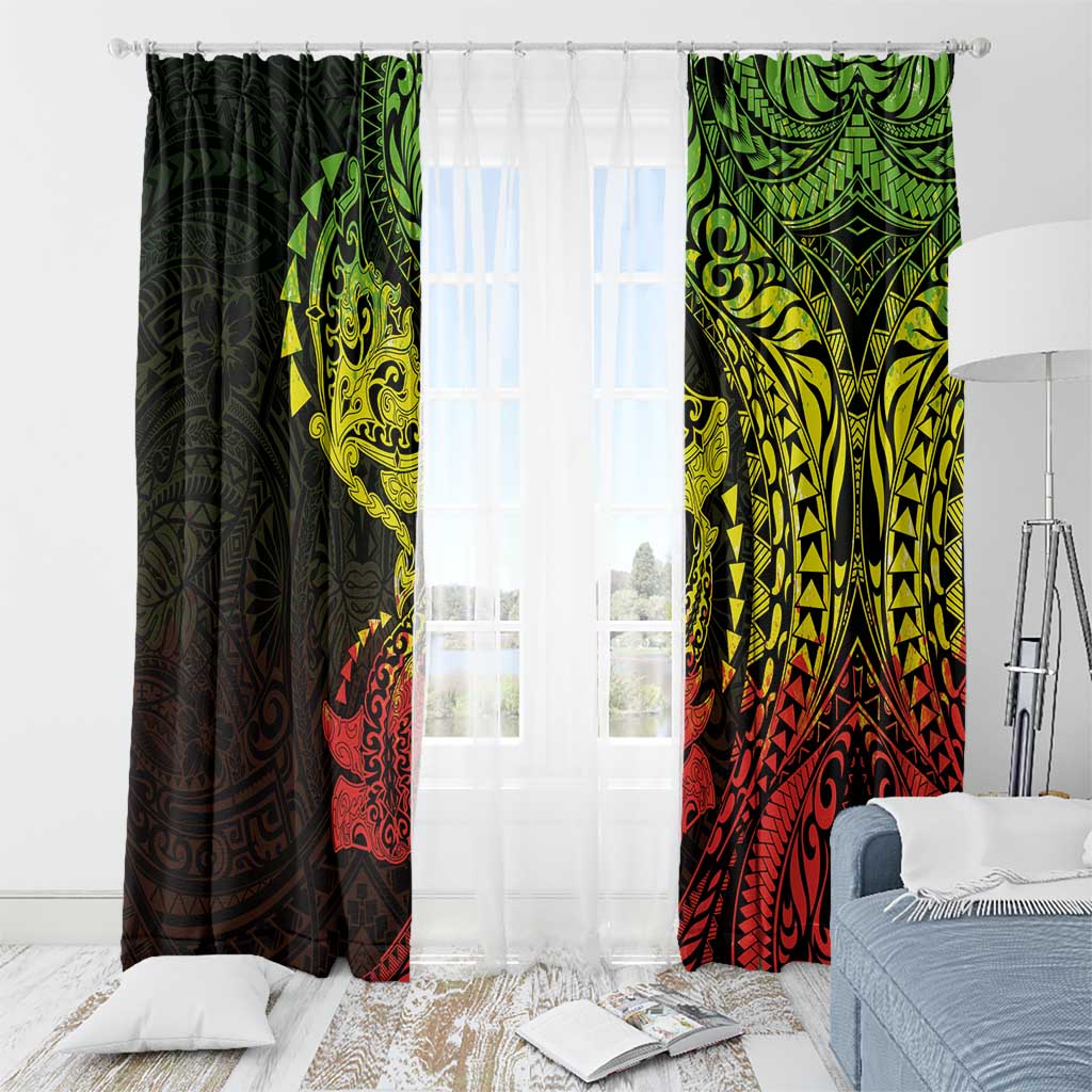 Hawaiian Manta Ray and Hammerhead Shark Tribal Tattoo Window Curtain with Polynesian Tribal Pattern Reggae Style LT03 - Polynesian Pride