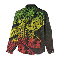Hawaiian Manta Ray and Hammerhead Shark Tribal Tattoo Women Casual Shirt with Polynesian Tribal Pattern Reggae Style