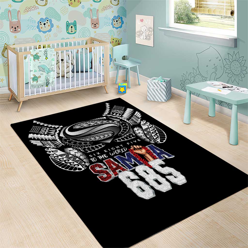 Super Samoa-Six Eight Five to The World Area Rug Traditional Samoan Tattoo Black Color
