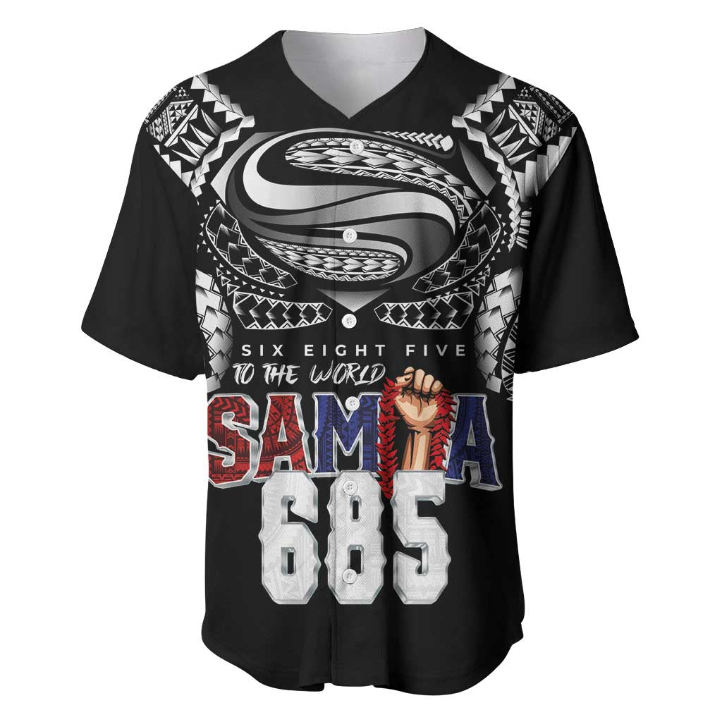 Super Samoa-Six Eight Five to The World Baseball Jersey Traditional Samoan Tattoo Black Color LT03 Black - Polynesian Pride