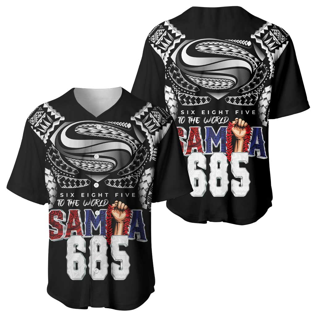 Super Samoa-Six Eight Five to The World Baseball Jersey Traditional Samoan Tattoo Black Color LT03 - Polynesian Pride