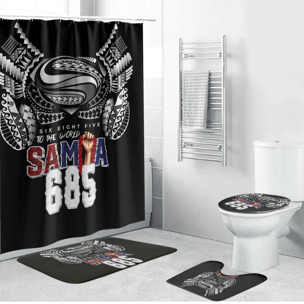 Super Samoa-Six Eight Five to The World Bathroom Set Traditional Samoan Tattoo Black Color LT03 Bathroom Set (4 pcs) Black - Polynesian Pride