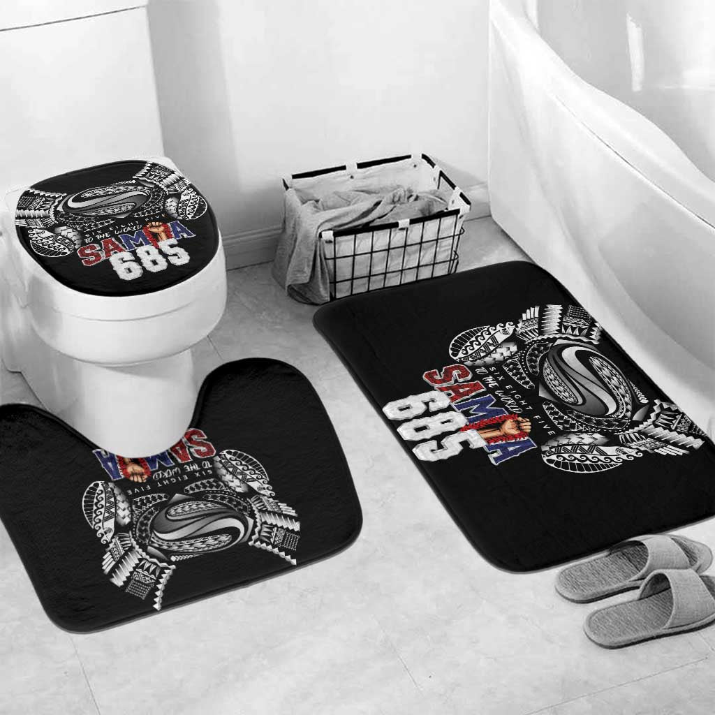 Super Samoa-Six Eight Five to The World Bathroom Set Traditional Samoan Tattoo Black Color LT03 Mat Set Only (3 pcs) One Size Black - Polynesian Pride
