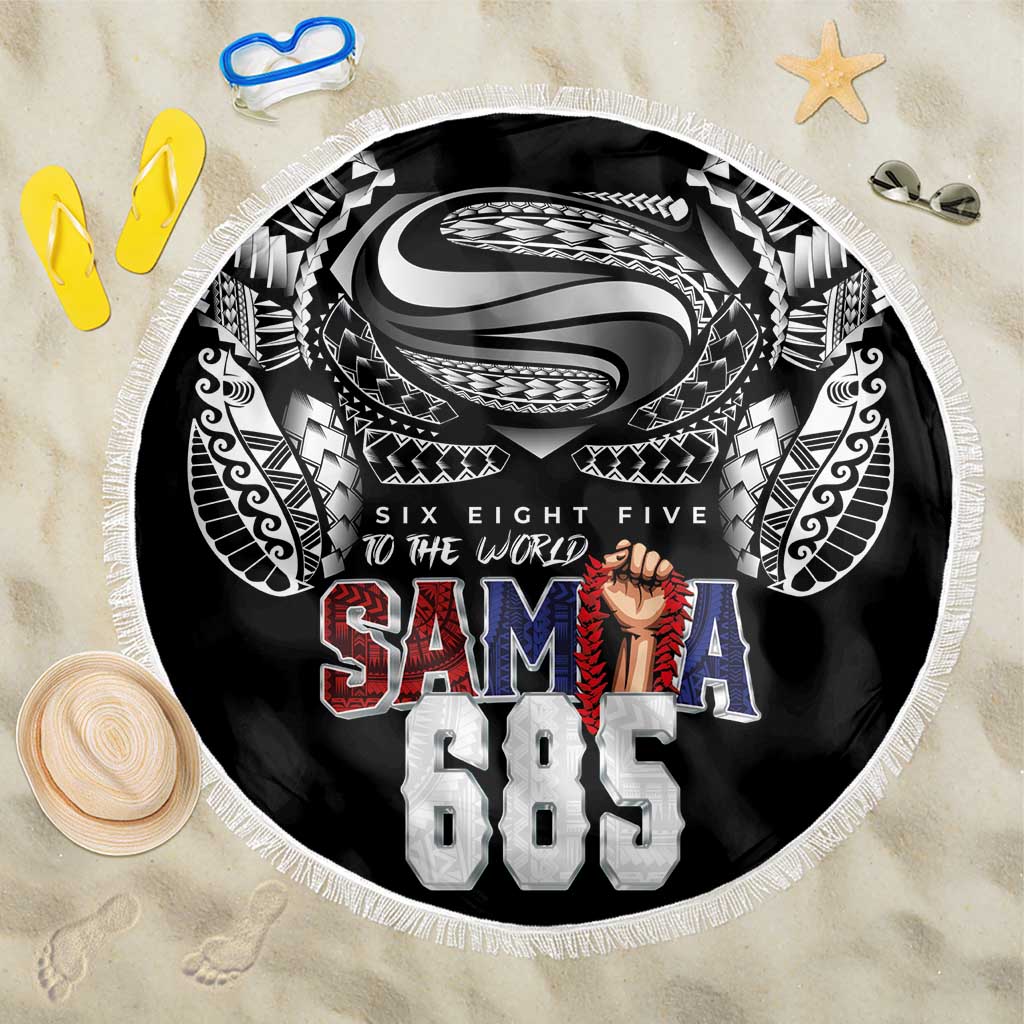 Super Samoa-Six Eight Five to The World Beach Blanket Traditional Samoan Tattoo Black Color LT03 One Size 150cm Black - Polynesian Pride