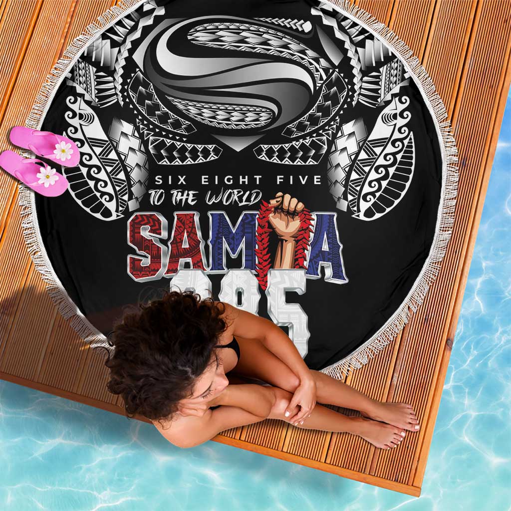 Super Samoa-Six Eight Five to The World Beach Blanket Traditional Samoan Tattoo Black Color LT03 - Polynesian Pride