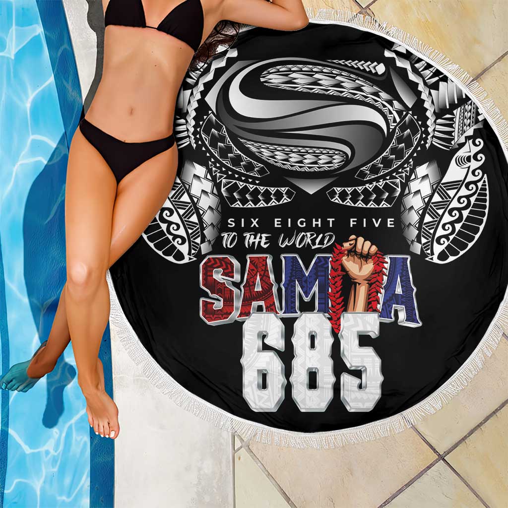 Super Samoa-Six Eight Five to The World Beach Blanket Traditional Samoan Tattoo Black Color LT03 - Polynesian Pride