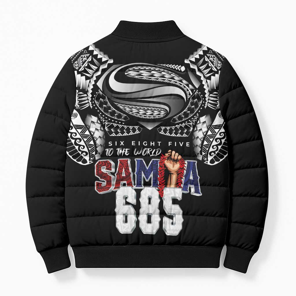 Super Samoa-Six Eight Five to The World Bomber Puffer Jacket Traditional Samoan Tattoo Black Color LT03 - Polynesian Pride