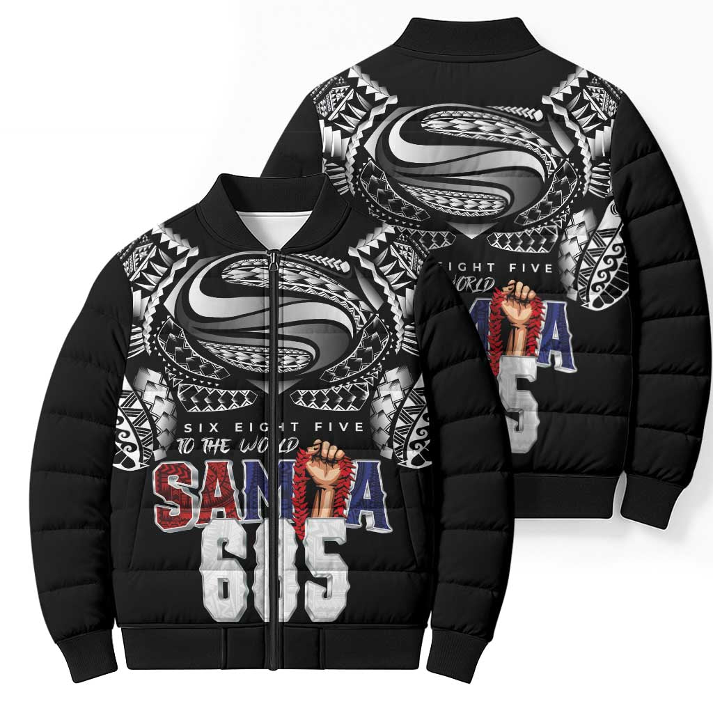 Super Samoa-Six Eight Five to The World Bomber Puffer Jacket Traditional Samoan Tattoo Black Color LT03 - Polynesian Pride