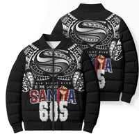 Super Samoa-Six Eight Five to The World Bomber Puffer Jacket Traditional Samoan Tattoo Black Color LT03 - Polynesian Pride