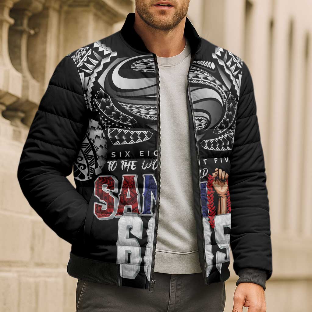 Super Samoa-Six Eight Five to The World Bomber Puffer Jacket Traditional Samoan Tattoo Black Color LT03 - Polynesian Pride