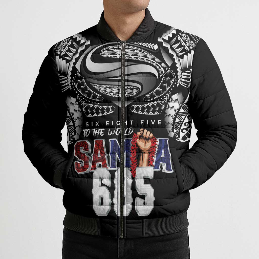 Super Samoa-Six Eight Five to The World Bomber Puffer Jacket Traditional Samoan Tattoo Black Color LT03 - Polynesian Pride