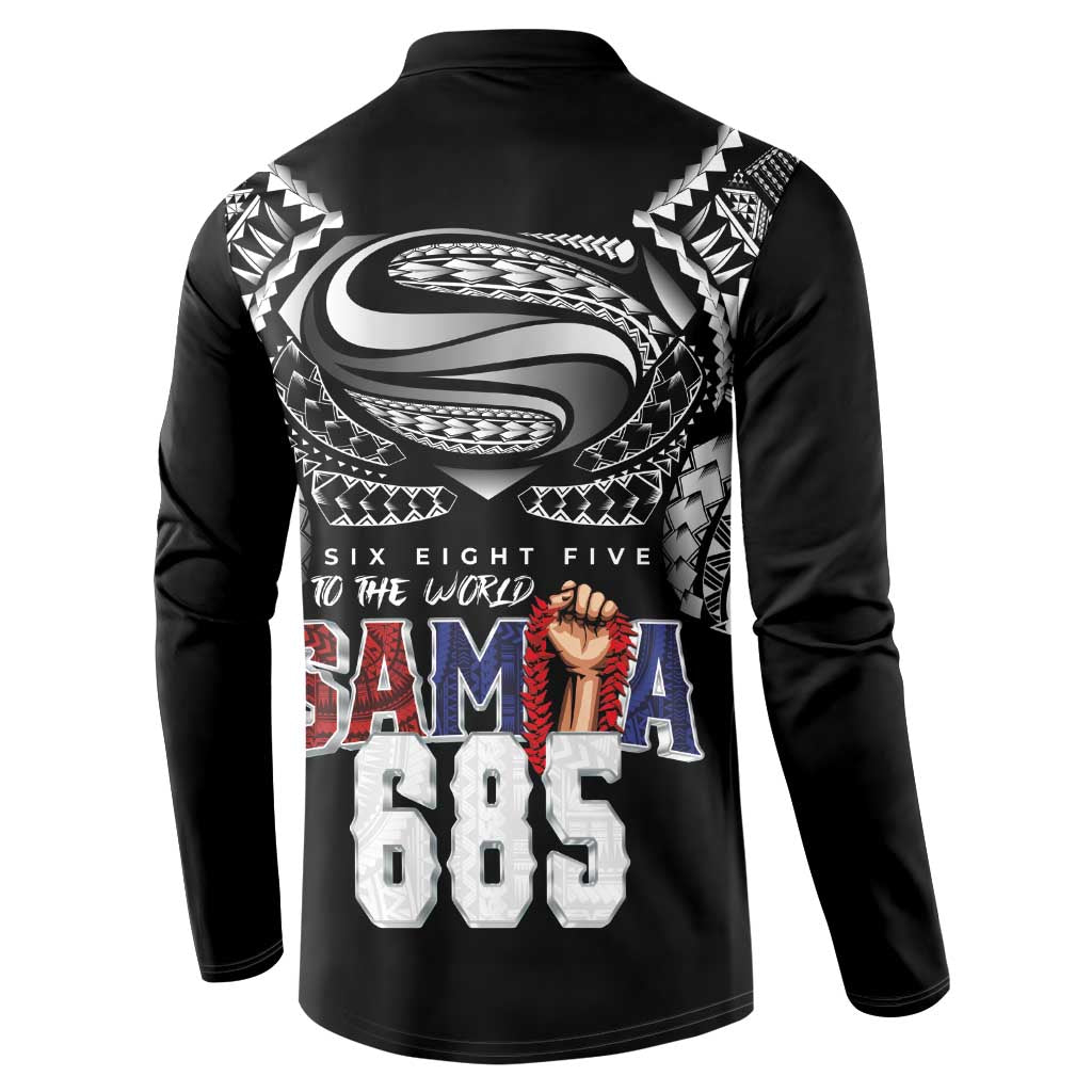 Super Samoa-Six Eight Five to The World Button Sweatshirt Traditional Samoan Tattoo Black Color LT03 - Polynesian Pride