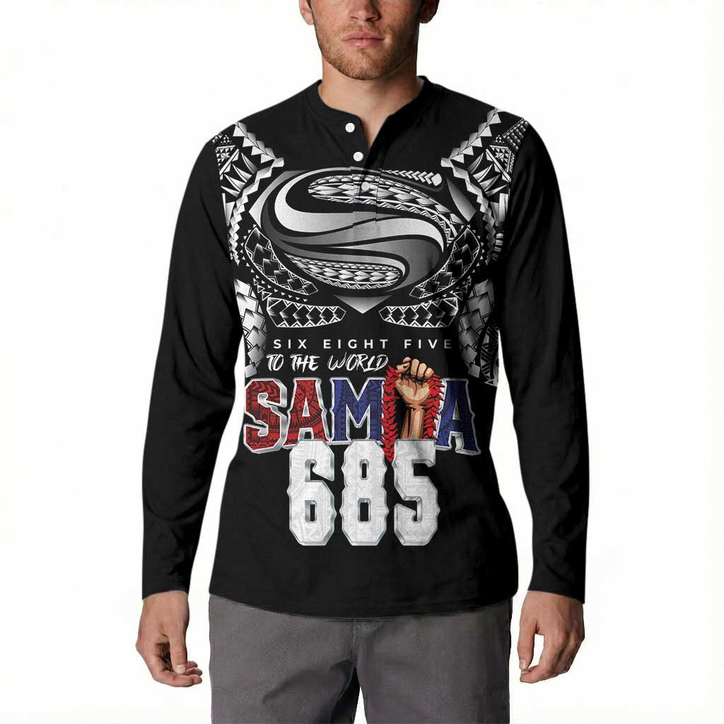 Super Samoa-Six Eight Five to The World Button Sweatshirt Traditional Samoan Tattoo Black Color LT03 - Polynesian Pride