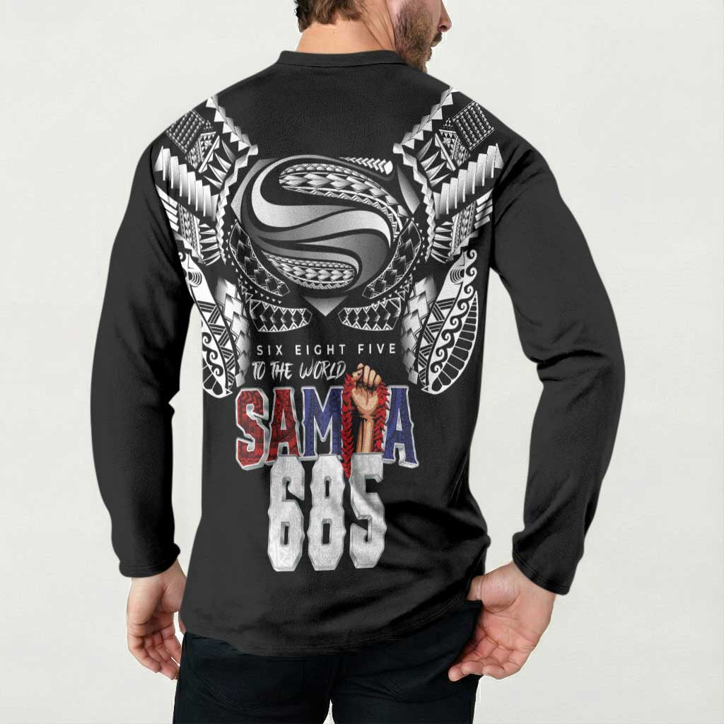 Super Samoa-Six Eight Five to The World Button Sweatshirt Traditional Samoan Tattoo Black Color LT03 - Polynesian Pride