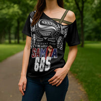 Super Samoa-Six Eight Five to The World Cross Shoulder Shirt Traditional Samoan Tattoo Black Color