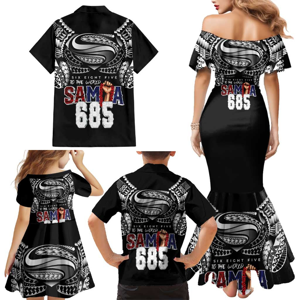 Super Samoa-Six Eight Five to The World Family Matching Mermaid Dress and Hawaiian Shirt Traditional Samoan Tattoo Black Color