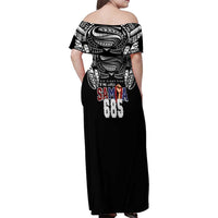 Super Samoa-Six Eight Five to The World Family Matching Off Shoulder Maxi Dress and Hawaiian Shirt Traditional Samoan Tattoo Black Color