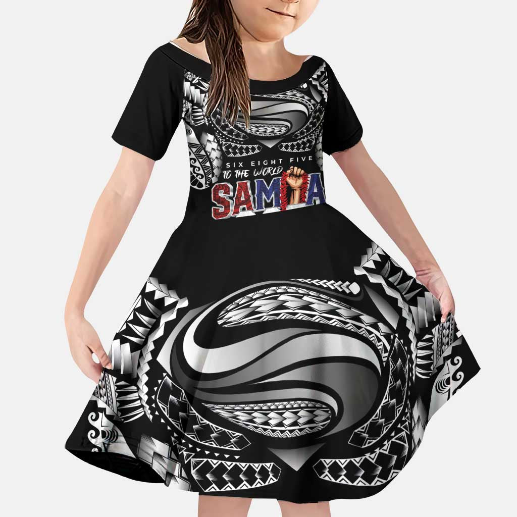 Super Samoa-Six Eight Five to The World Family Matching Off Shoulder Short Dress and Hawaiian Shirt Traditional Samoan Tattoo Black Color