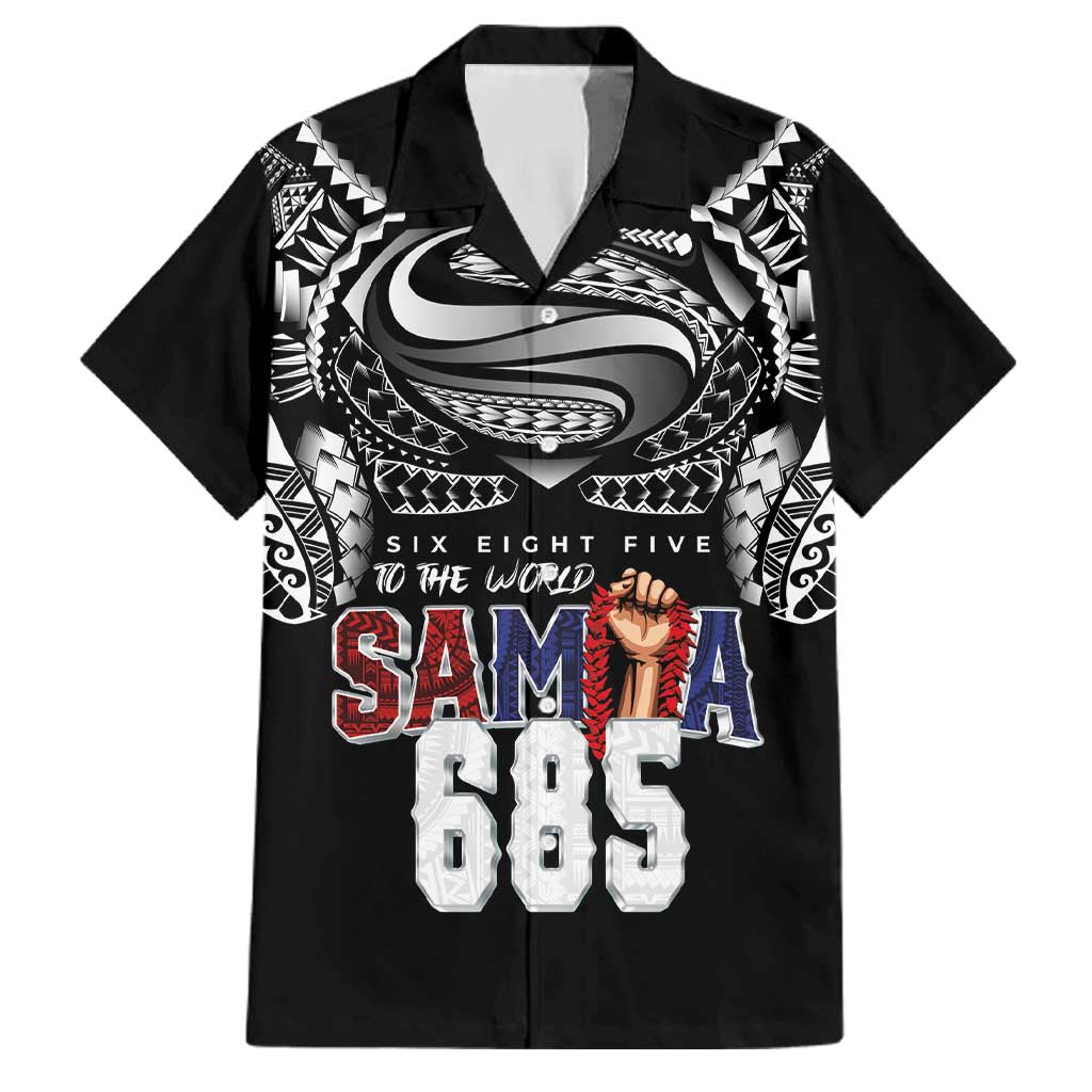 Super Samoa-Six Eight Five to The World Family Matching Off Shoulder Short Dress and Hawaiian Shirt Traditional Samoan Tattoo Black Color