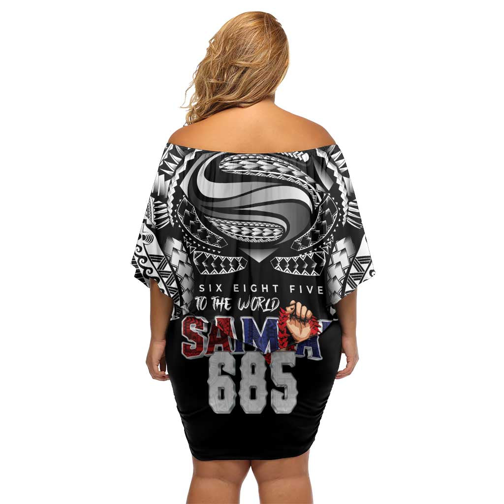 Super Samoa-Six Eight Five to The World Family Matching Off Shoulder Short Dress and Hawaiian Shirt Traditional Samoan Tattoo Black Color
