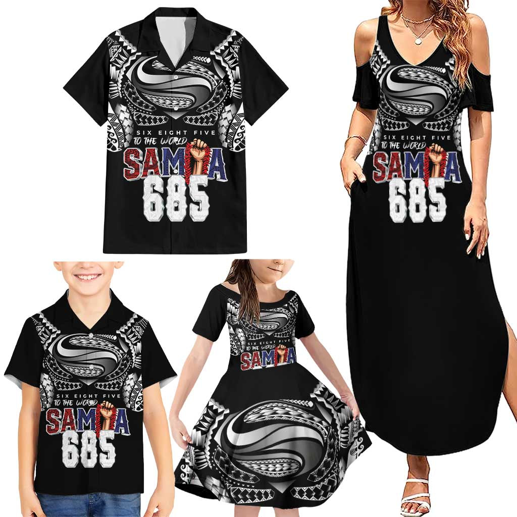 Super Samoa-Six Eight Five to The World Family Matching Summer Maxi Dress and Hawaiian Shirt Traditional Samoan Tattoo Black Color