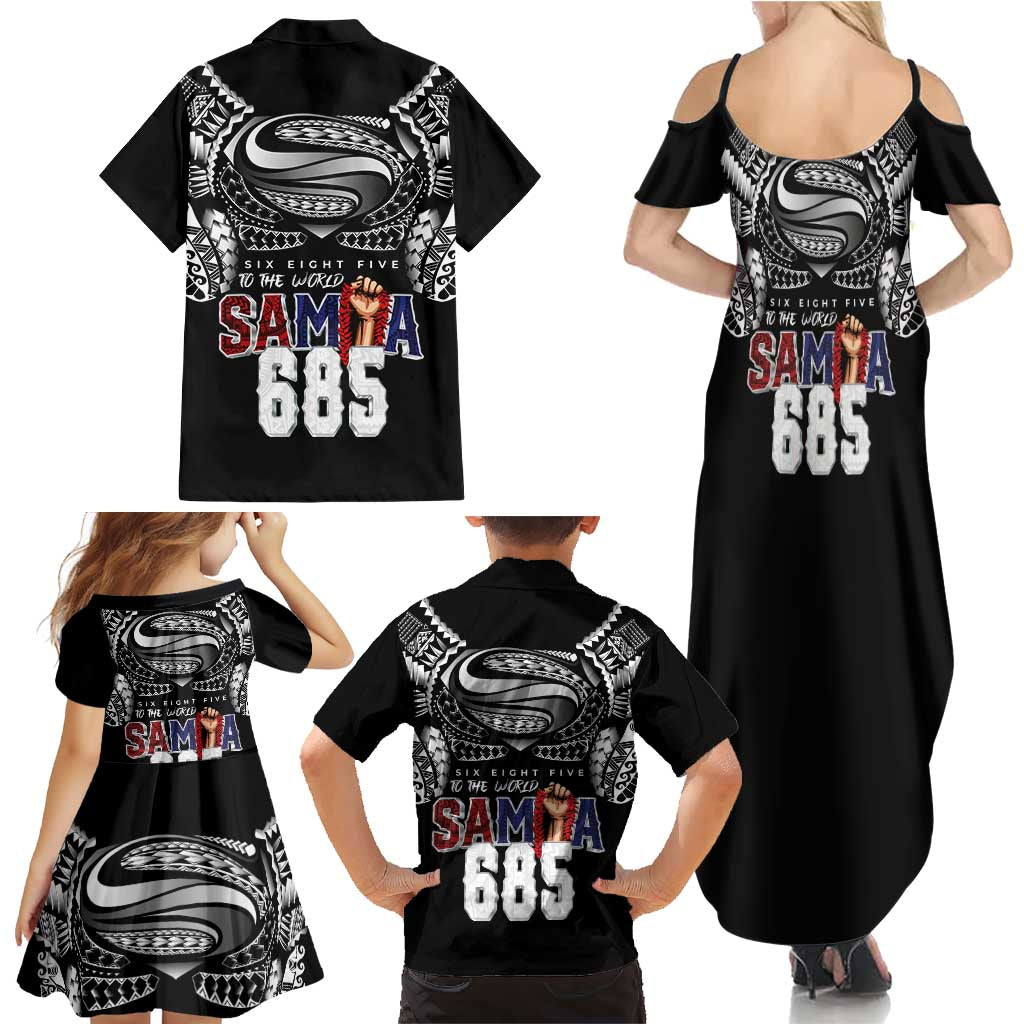 Super Samoa-Six Eight Five to The World Family Matching Summer Maxi Dress and Hawaiian Shirt Traditional Samoan Tattoo Black Color