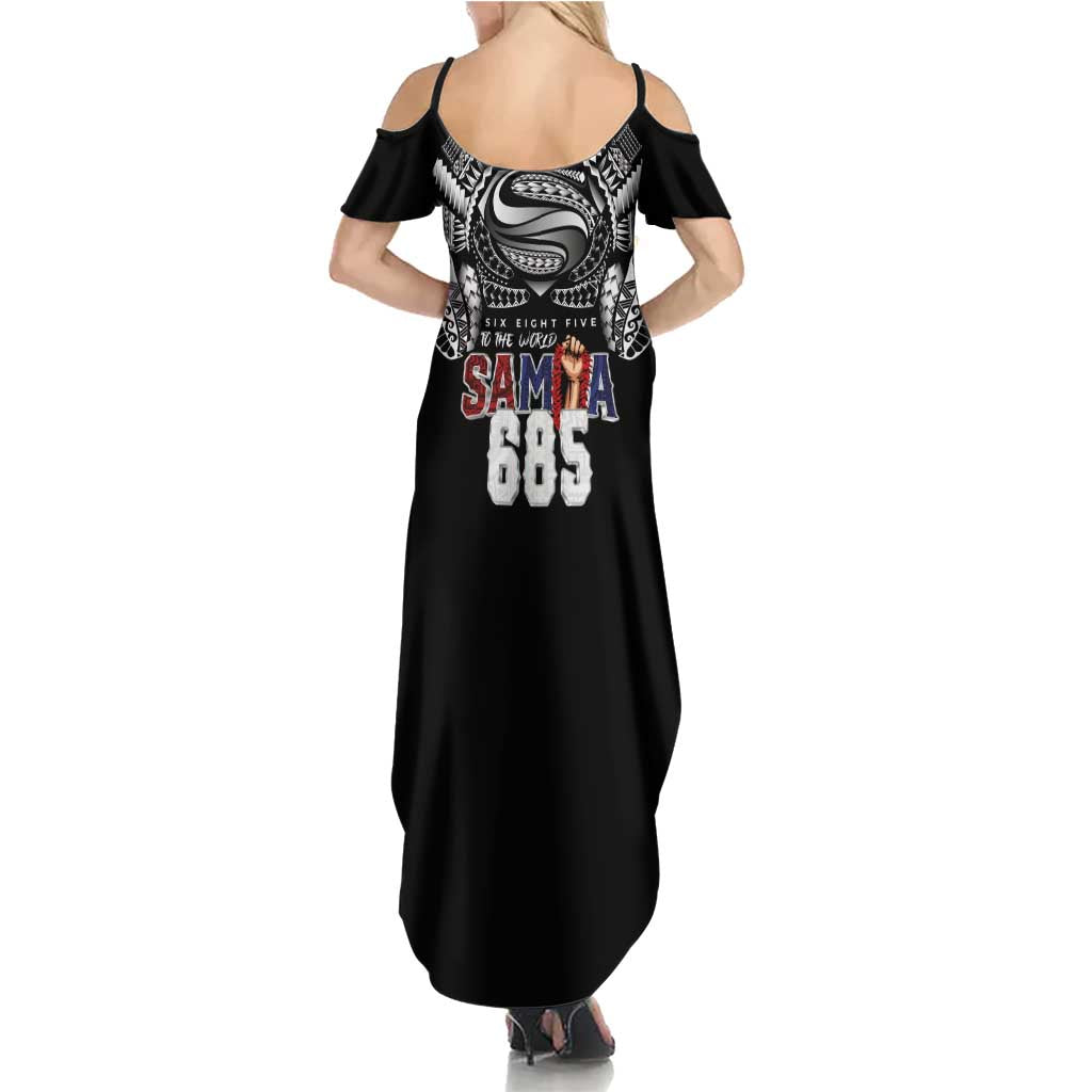 Super Samoa-Six Eight Five to The World Family Matching Summer Maxi Dress and Hawaiian Shirt Traditional Samoan Tattoo Black Color