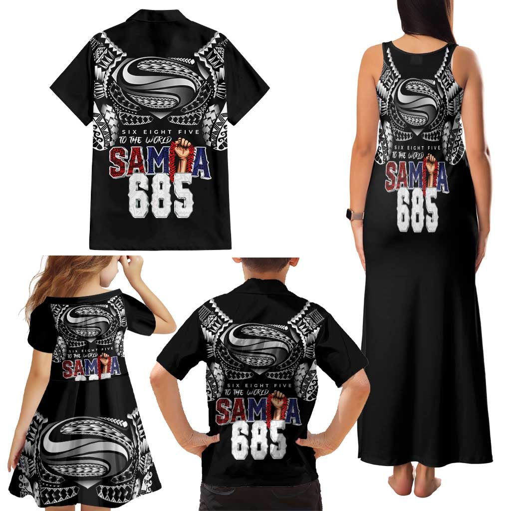 Super Samoa-Six Eight Five to The World Family Matching Tank Maxi Dress and Hawaiian Shirt Traditional Samoan Tattoo Black Color