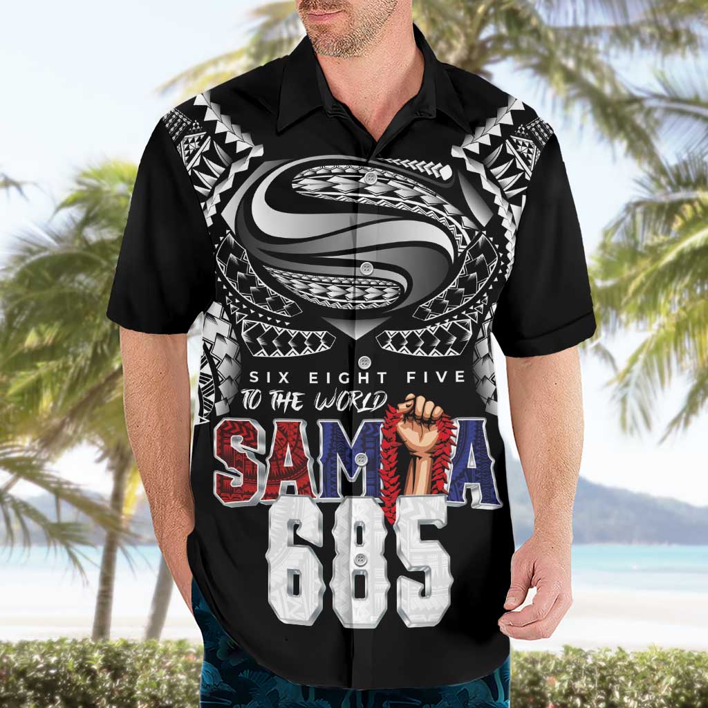 Super Samoa-Six Eight Five to The World Hawaiian Shirt Traditional Samoan Tattoo Black Color