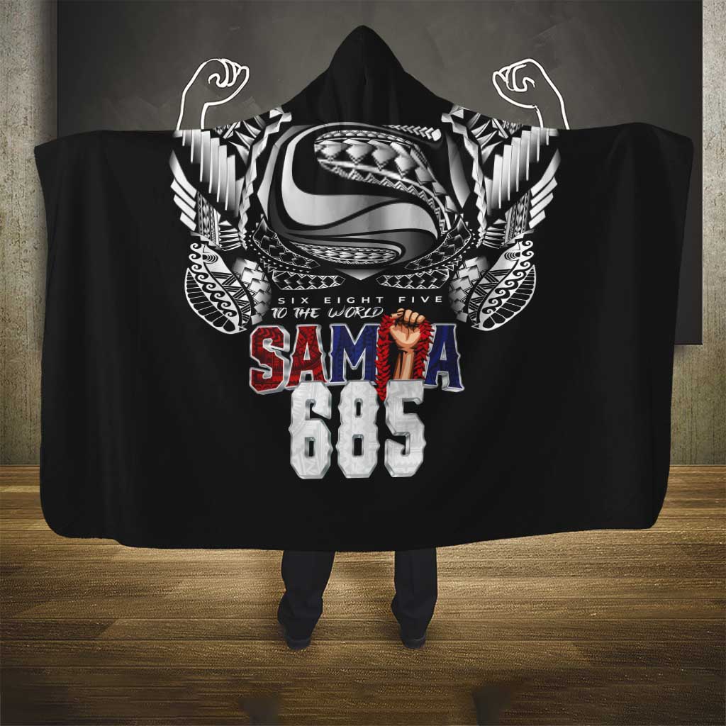 Super Samoa-Six Eight Five to The World Hooded Blanket Traditional Samoan Tattoo Black Color LT03 - Polynesian Pride